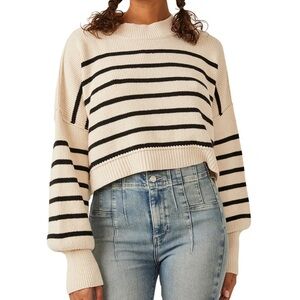 Free People Easy Street Stripe Crop Pullover Sweater - Pearl Combo SMALL